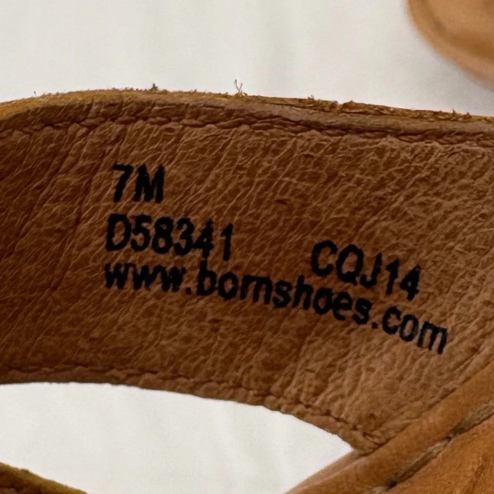 Born Tan Leather Platform Wedge Sandals Slingback Buckle D58341 Womens 7M